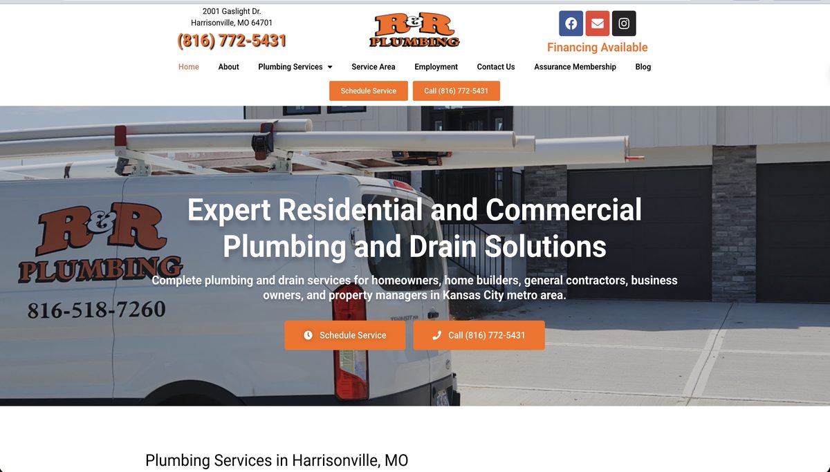 R&R Plumbing website before MMG