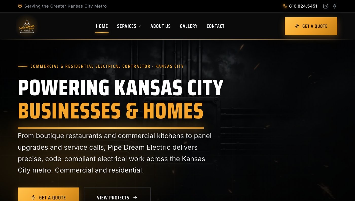 Pipe Dream Electric website by Moss Marketing Group